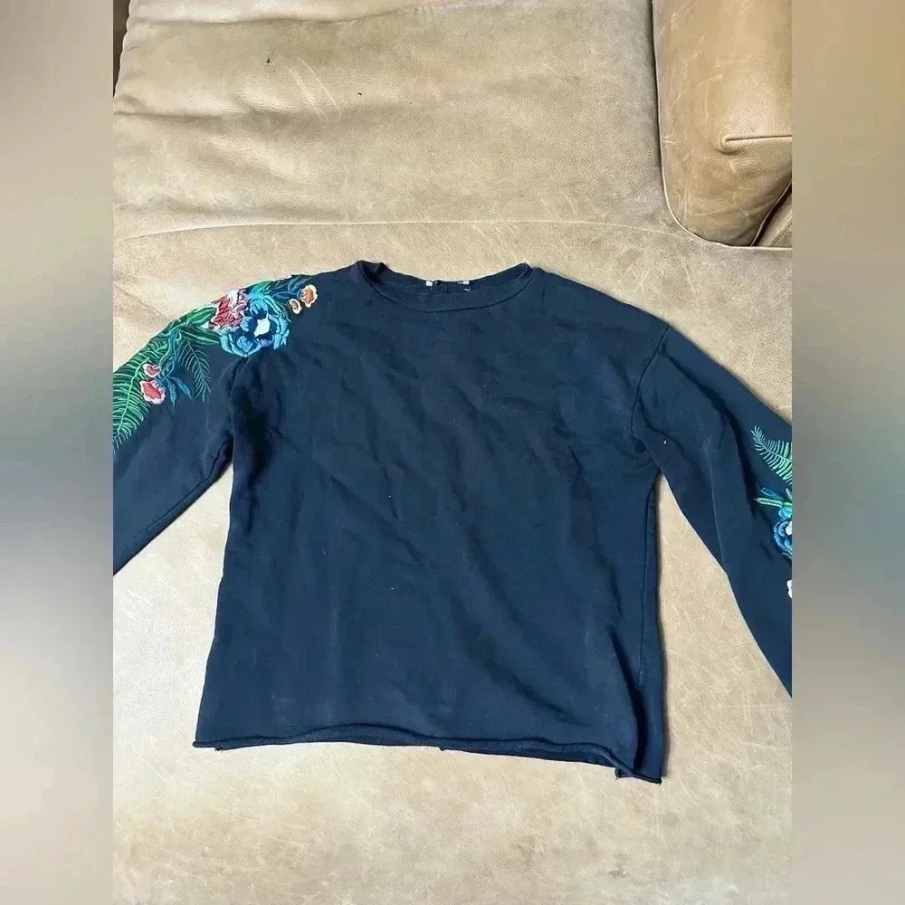 ZARA TRAFALUC Embroidered Sweatshirt Balloon Sleeve Women’s Size Small - Picture 5 of 9